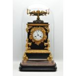 A LATE 19TH CENTURY BLACK SLATE AND GILT METAL CHARLES FRODSHAM OF PARIS MANTEL CLOCK UNDER A