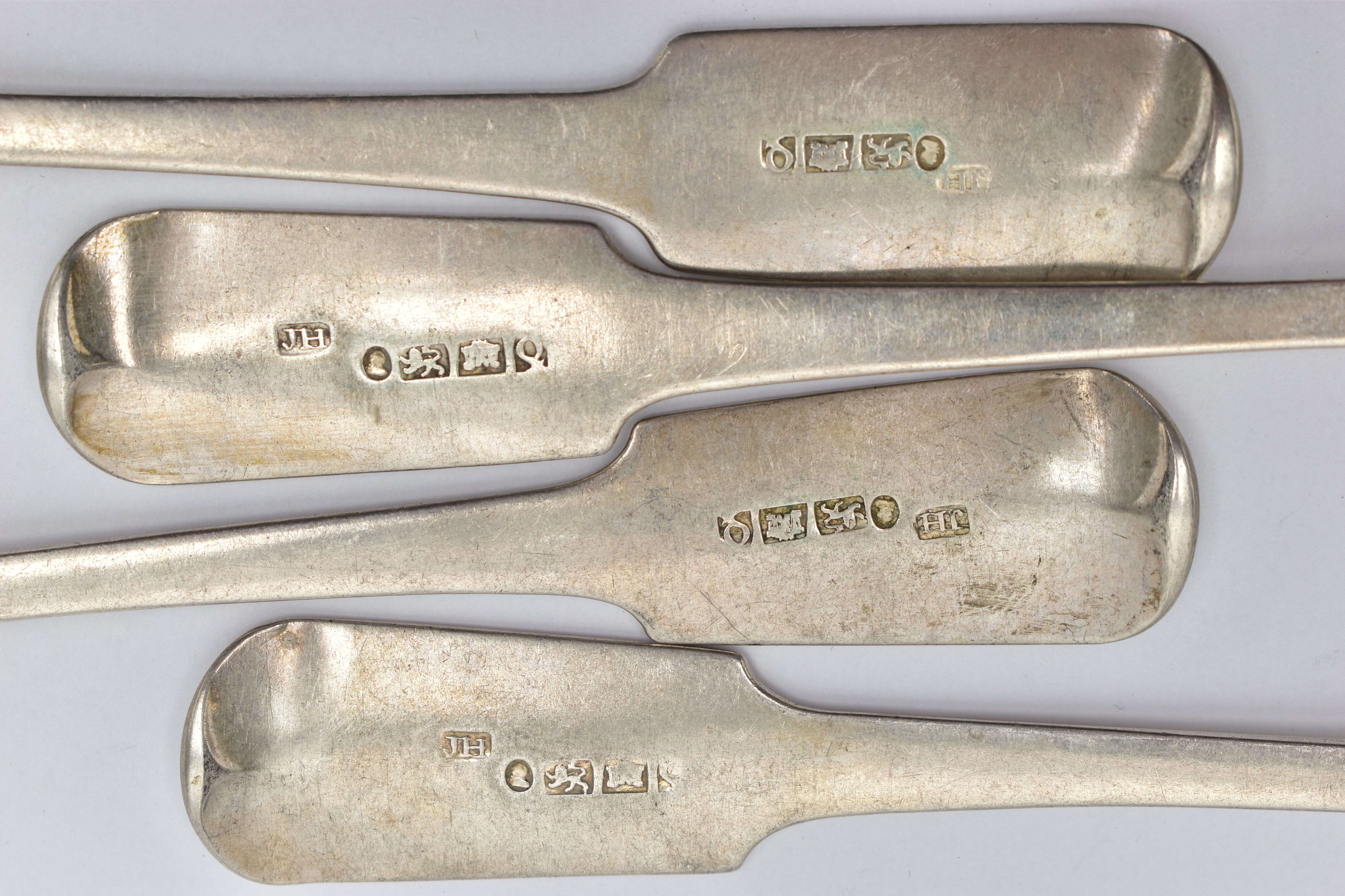 A SET OF FOUR GEORGE III EXETER SILVER FIDDLE PATTERN TABLESPOONS, engraved initial G, maker - Image 4 of 4