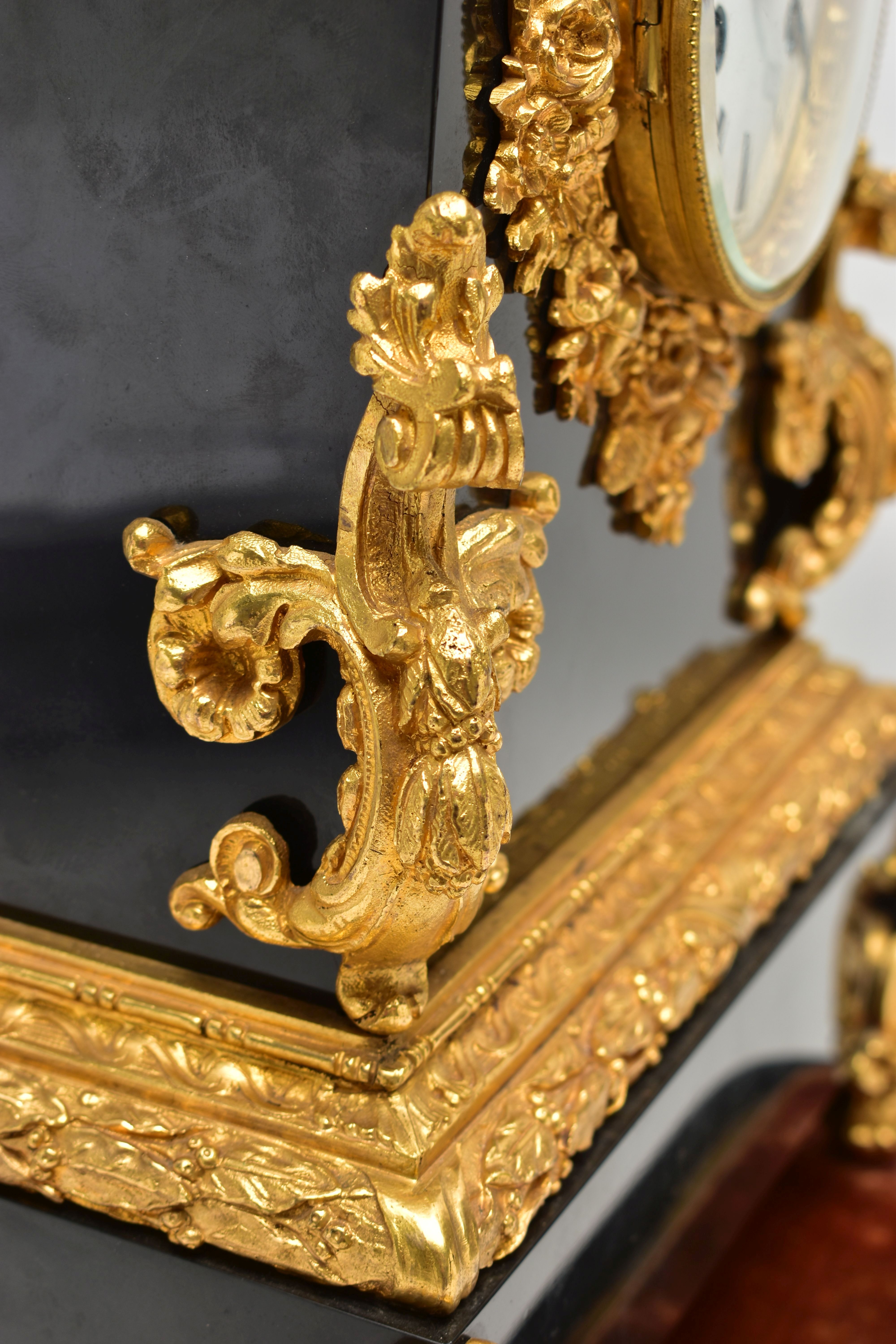 A LATE 19TH CENTURY BLACK SLATE AND GILT METAL CHARLES FRODSHAM OF PARIS MANTEL CLOCK UNDER A - Image 10 of 13