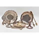 A SMALL PARCEL OF 19TH AND 20TH CENTURY SILVER, comprising a pair of Elizabeth II wavy rimmed