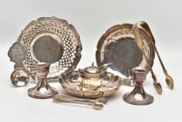 A SMALL PARCEL OF 19TH AND 20TH CENTURY SILVER, comprising a pair of Elizabeth II wavy rimmed