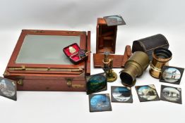 A J. LANCASTER & SON MAHOGANY AND BRASS 'THE 1889 INSTANTOGRAPH' PATENT FIELD CAMERA AND OTHER