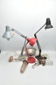 A HERBERT TERRY & SONS LTD ANGLEPOISE MODEL 1227 LAMP, TWO OTHER DESK LAMPS AND TWO INDUSTRIAL