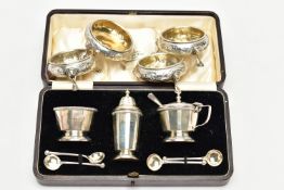 A SELECTION OF 18TH AND 19TH CENTURY SILVER ITEMS, to include a group of four George III cauldron