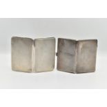 TWO SILVER CIGARETTE CASES OF RECTANGULAR FORM WITH ENGINE TURNED DECORATION TO THE BACK AND
