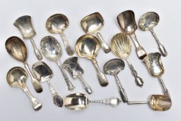 A COLLECTION OF SIXTEEN 19TH CENTURY CADDY SPOONS, five George III, one George IV and ten Victorian,