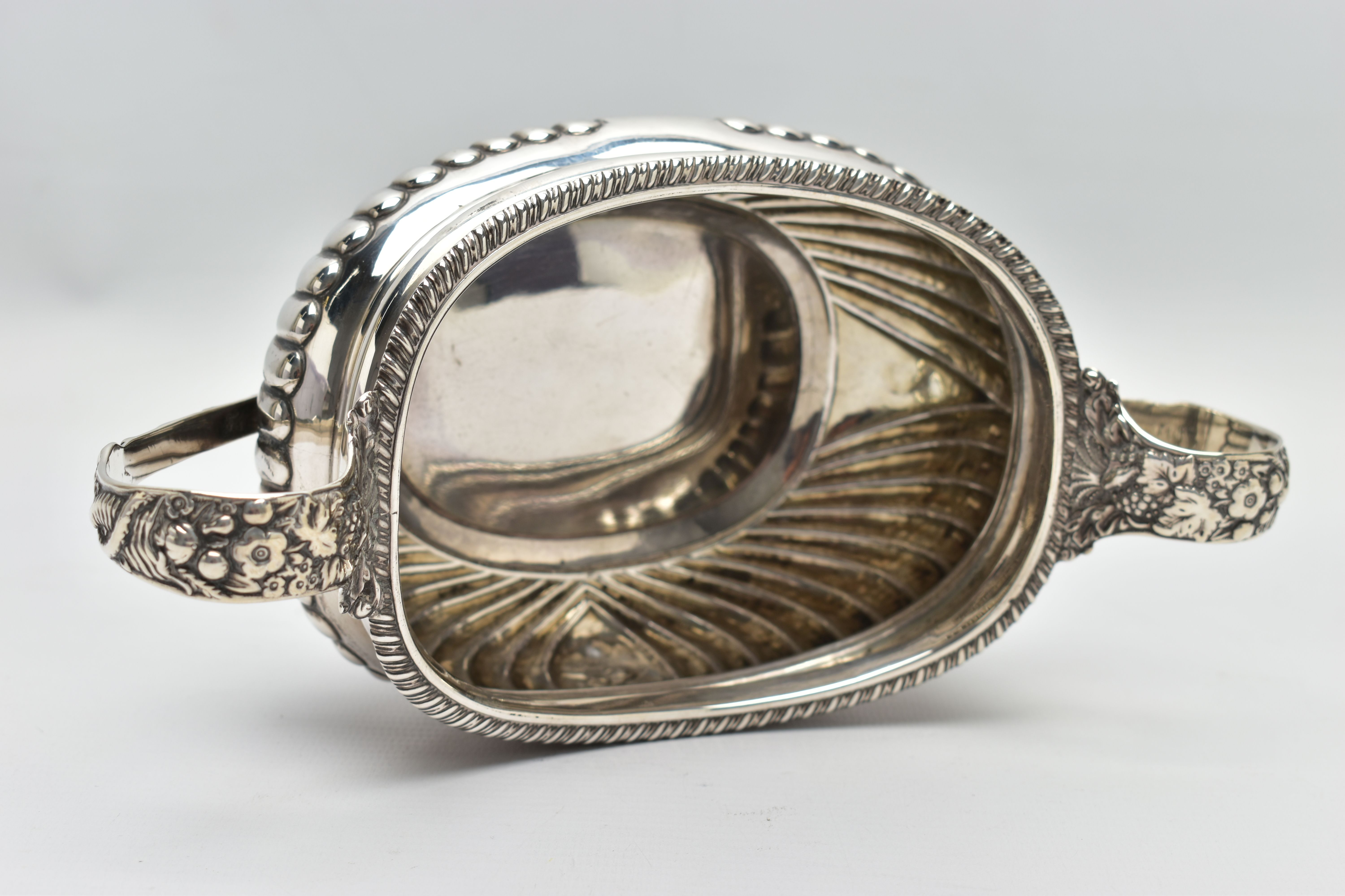 A GEORGE III SILVER TWIN HANDLED SUGAR BOWL OF OVAL FORM, gadrooned rim, cornucopia cast C scroll - Image 7 of 9