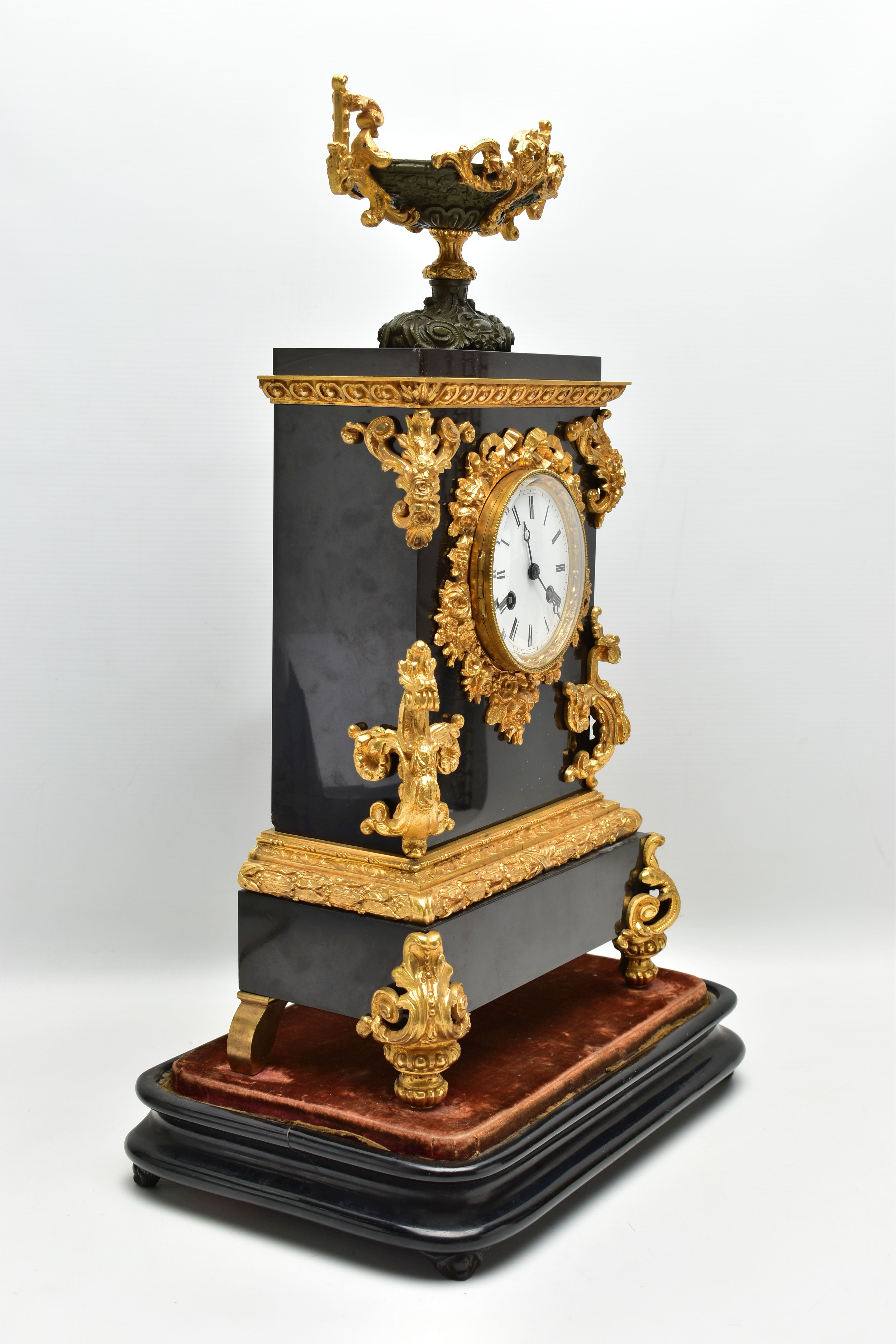 A LATE 19TH CENTURY BLACK SLATE AND GILT METAL CHARLES FRODSHAM OF PARIS MANTEL CLOCK UNDER A - Image 8 of 13