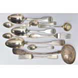 ELEVEN PIECES OF 19TH CENTURY SCOTTISH SILVER FLATWARE, comprising a soup ladle, two tablespoon