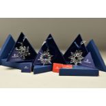 THREE BOXED SWAROVSKI ANNUAL CHRISTMAS ORNAMENTS 2002, 2003 AND 2004 (288802, 622498 and 631562),