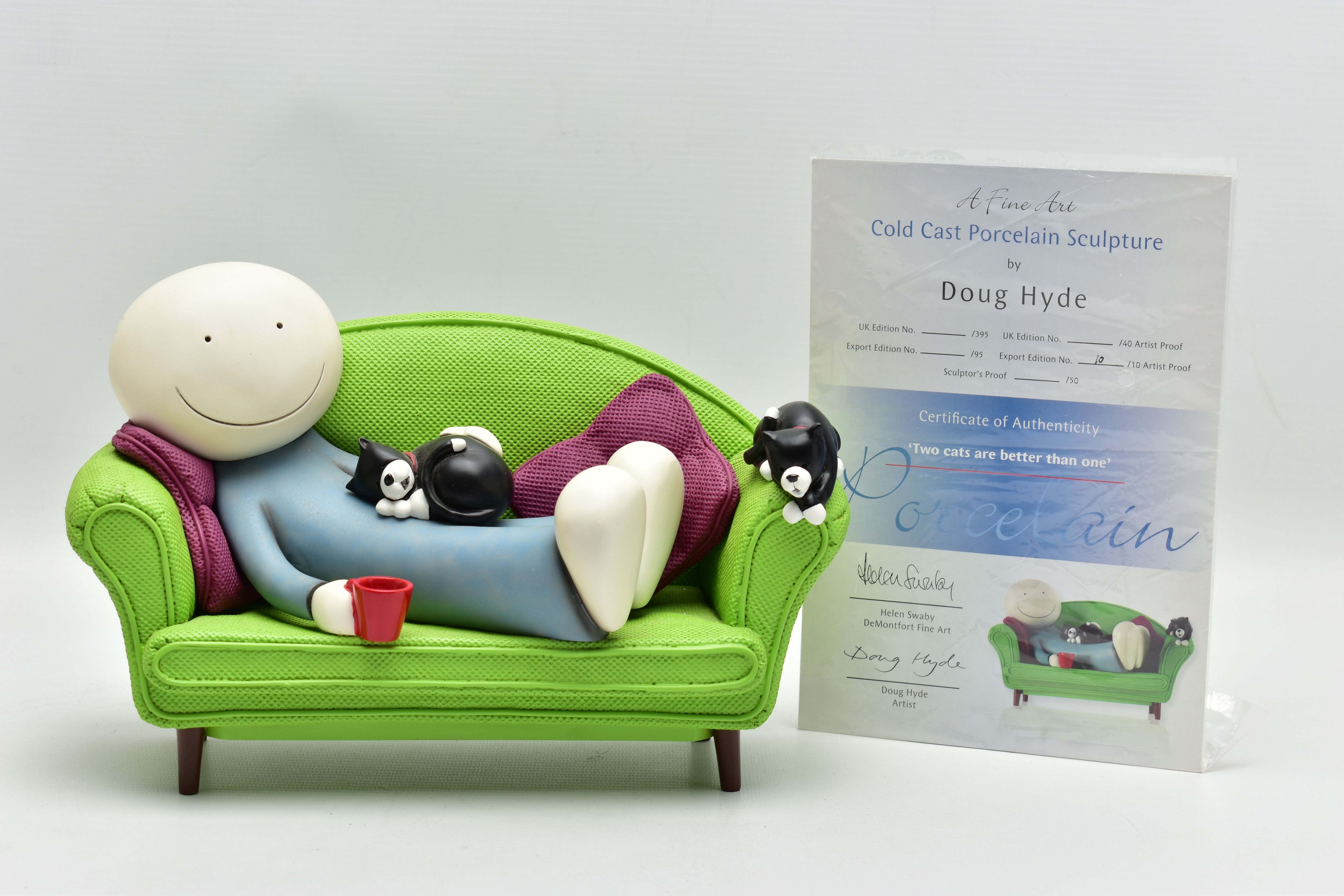 DOUG HYDE (BRITISH 1972) 'TWO CATS ARE BETTER THAN ONE', an artist proof sculpture depicting a boy