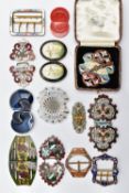 A COLLECTION OF THIRTEEN EARLY TO MID 20TH CENTURY BUCKLES, to include a blue enamel floral