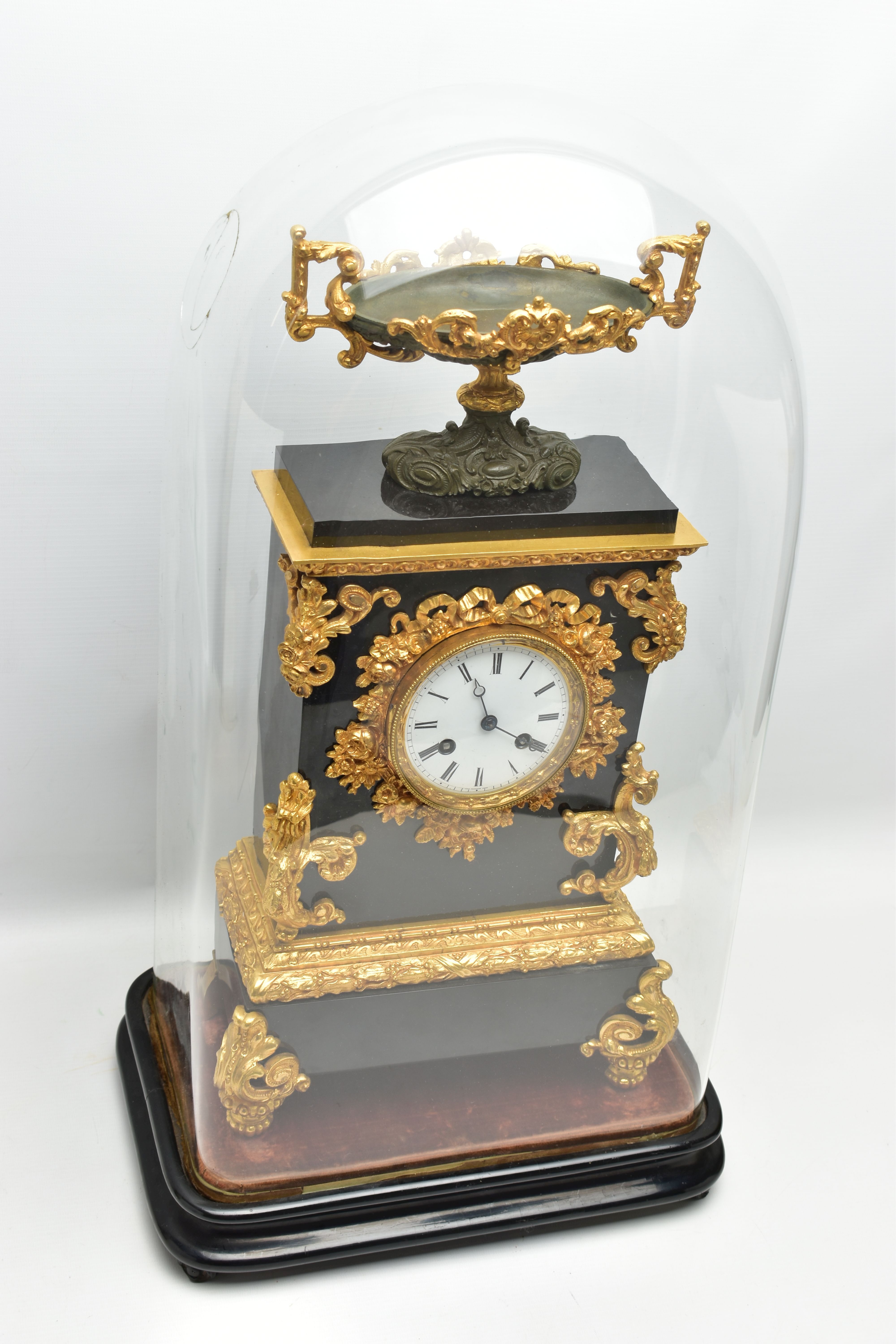 A LATE 19TH CENTURY BLACK SLATE AND GILT METAL CHARLES FRODSHAM OF PARIS MANTEL CLOCK UNDER A - Image 2 of 13