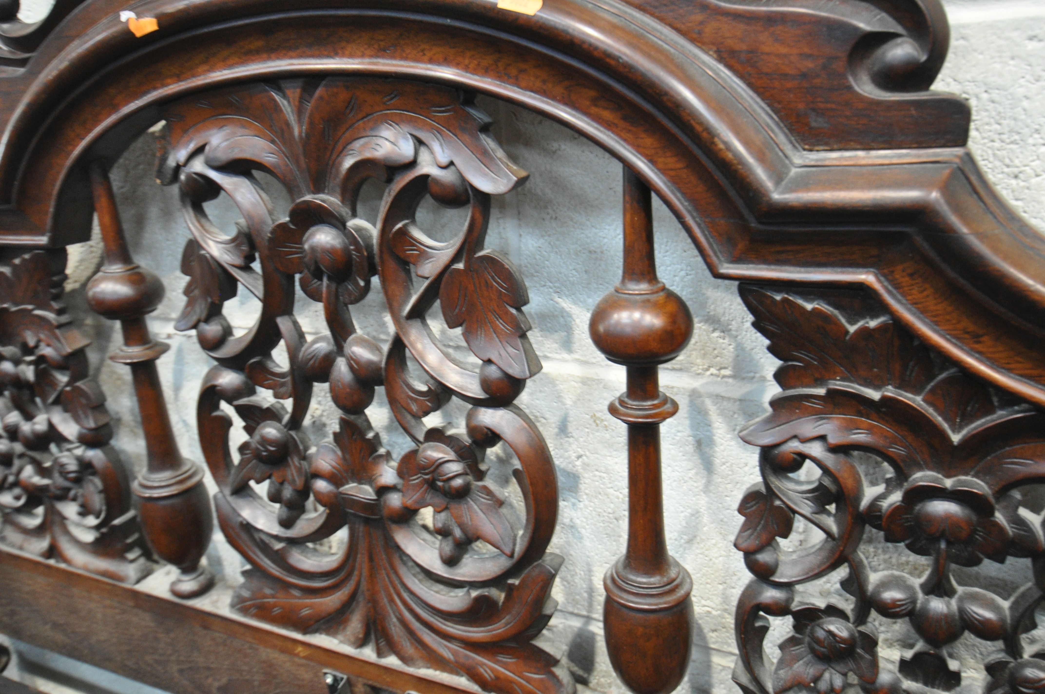 AN 18TH CENTURY OAK AND MAHOGANY 4FT6 FOUR POSTER BED, having a foliate open fretwork headboard, - Image 8 of 9