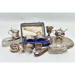 A PARCEL OF LATE 19TH AND 20TH CENTURY SILVER, comprising a cased pair of Elizabeth II oval napkin