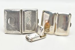 A LATE VICTORIAN SILVER DOUBLE ENDED VESTA / SOVEREIGN CASE AND TWO SILVER CIGARETTE CASES, the