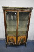 A LOUIS XV STYLE MAHOGANY TWO DOOR VITRINE/DISPLAY CABINET, with a brass gallery and mounts,