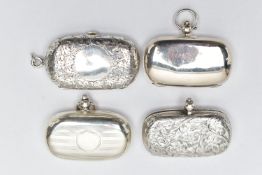 FOUR LATE VICTORIAN AND LATER SILVER DOUBLE SOVEREIGN CASES OF OVAL / OBLONG FORM, one with plain