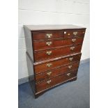A GEORGE III MAHOGANY CHEST ON CHEST, of two short and five long graduated drawers, on bracket feet,