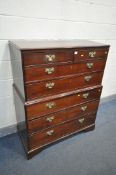 A GEORGE III MAHOGANY CHEST ON CHEST, of two short and five long graduated drawers, on bracket feet,