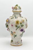 A LATE 19TH CENTURY CONTINENTAL PORCELAIN SCHNEEBALLEN VASE AND COVER, possibly Paris, the domed