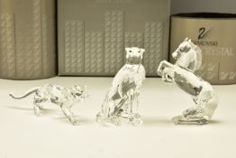 THREE BOXED SWAROVSKI CRYSTAL ANIMALS, comprising two from African Wildlife series Cheetah (