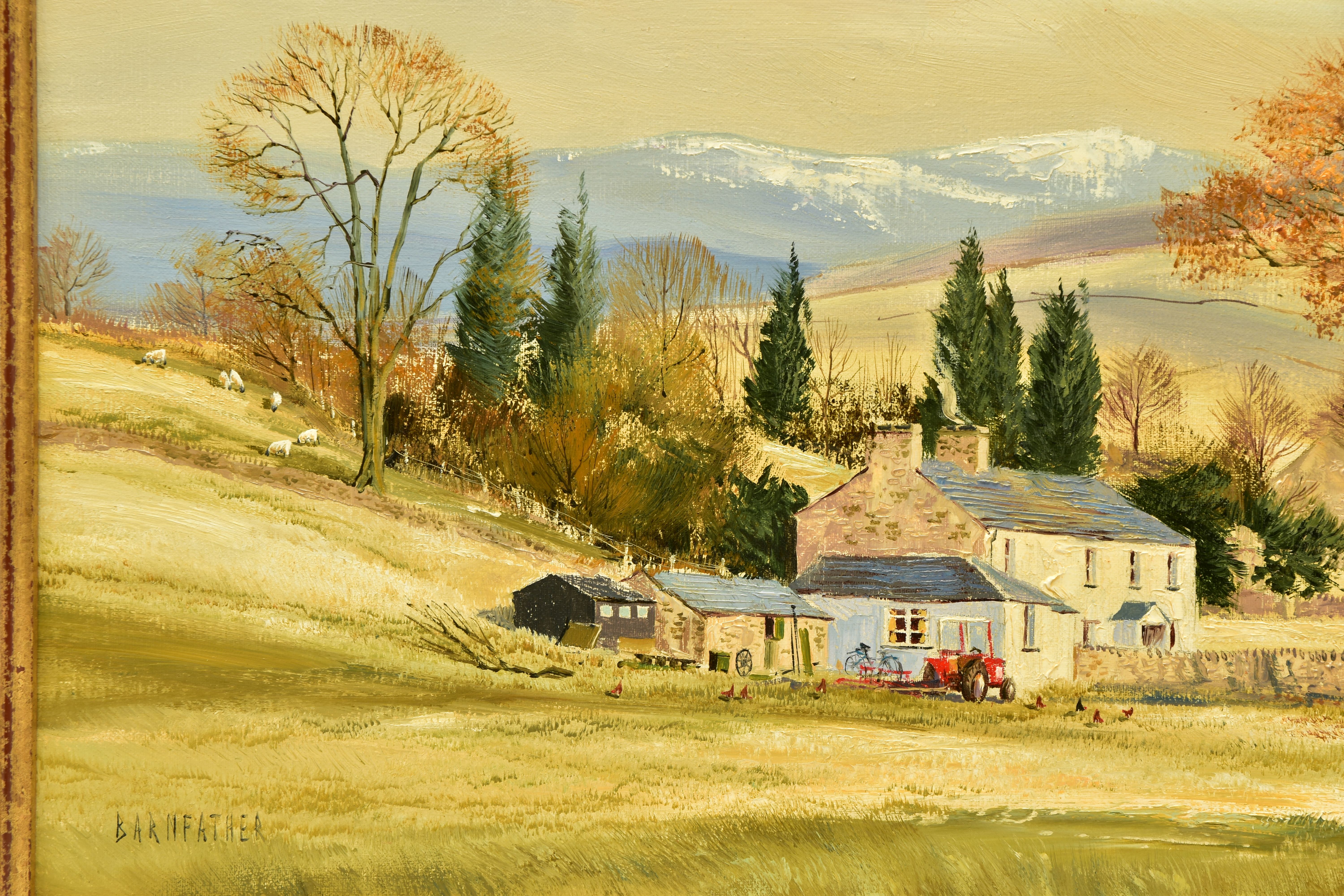 MICHAEL BARNFATHER (BRITISH 1934) 'GARTH FARM NEAR SEDBERGH', a Cumbrian landscape depicting a - Image 4 of 9