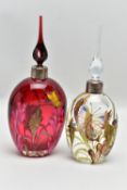 KARINNA SELLERS (BRITISH, CONTEMPORARY) two glass perfume bottles of ovoid form, with elongated
