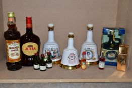ALCOHOL, six bottles comprising three Bell's Whisky commemorative porcelain decanters, the Queen's