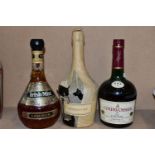 ALCOHOL, three bottles comprising, one Courvoisier *** Luxe Cognac, $0% vol, 70cl, fill level bottom