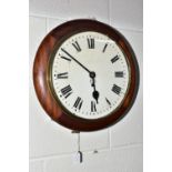 A VICTORIAN AND LATER MAHOGANY CASED THIRTY HOUR CIRCULAR WALL CLOCK, the painted 24.5cm dial with