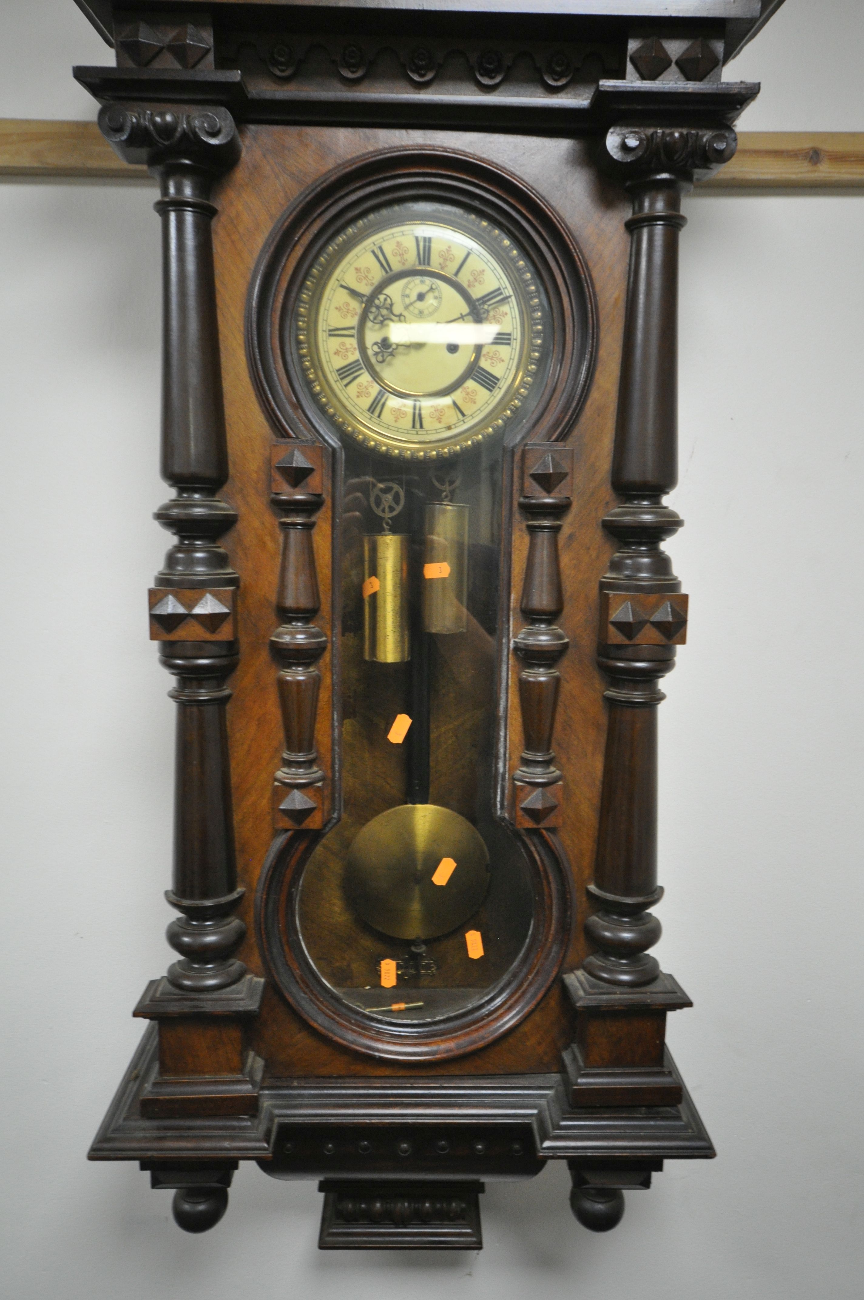 A LATE 19TH CENTURY REGULATOR VIENNA WALL CLOCK, having a resin horse finial, the door with - Image 3 of 6