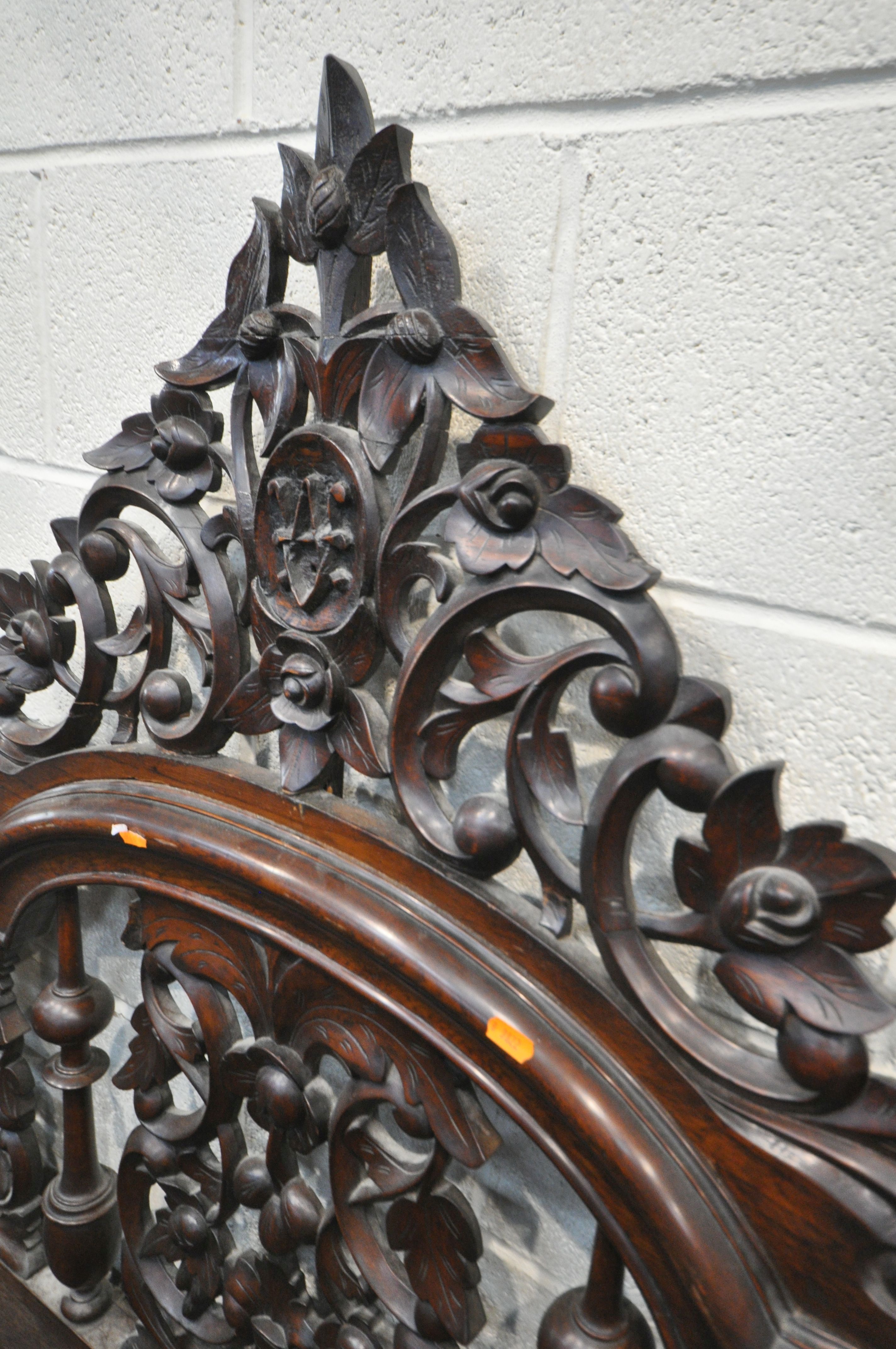 AN 18TH CENTURY OAK AND MAHOGANY 4FT6 FOUR POSTER BED, having a foliate open fretwork headboard, - Image 7 of 9