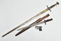 A MODERN REPRODUCTION OF A MEDIEVAL SWORD, display only with sticker on blade marked Artesania,