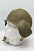 AN EXAMPLE OF A WW2 ERA US ARMY AIR FORCE AAC GUNNER M3 FLAK HELMET, the helmet has the extra side