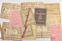 VARIOUS WW2 GERMAN 3RD REICH PRINTED EPHEMERA, to include Arbeitsbuch, named Franz Mallek? with