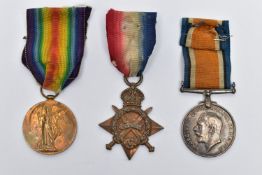 1914-15 STAR, BRITISH WAR & VICTORY MEDALS, named to 11700 Pte G E COOK Grenadier Guards, ,edals
