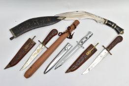 A TRAY OF KNIVES,BAYONETS ETC, to include a Military Dress Bayonet highly chromed throughout, both