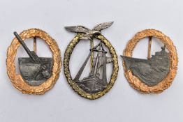THREE POST WW2 GERMAN COMBAT BADGES, these are the so called 1957 variants, de-natzified etc,