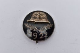 DER-STAHLHELM VETERANS ASC BADGE, dated 1922, fully maker marked and numbered
