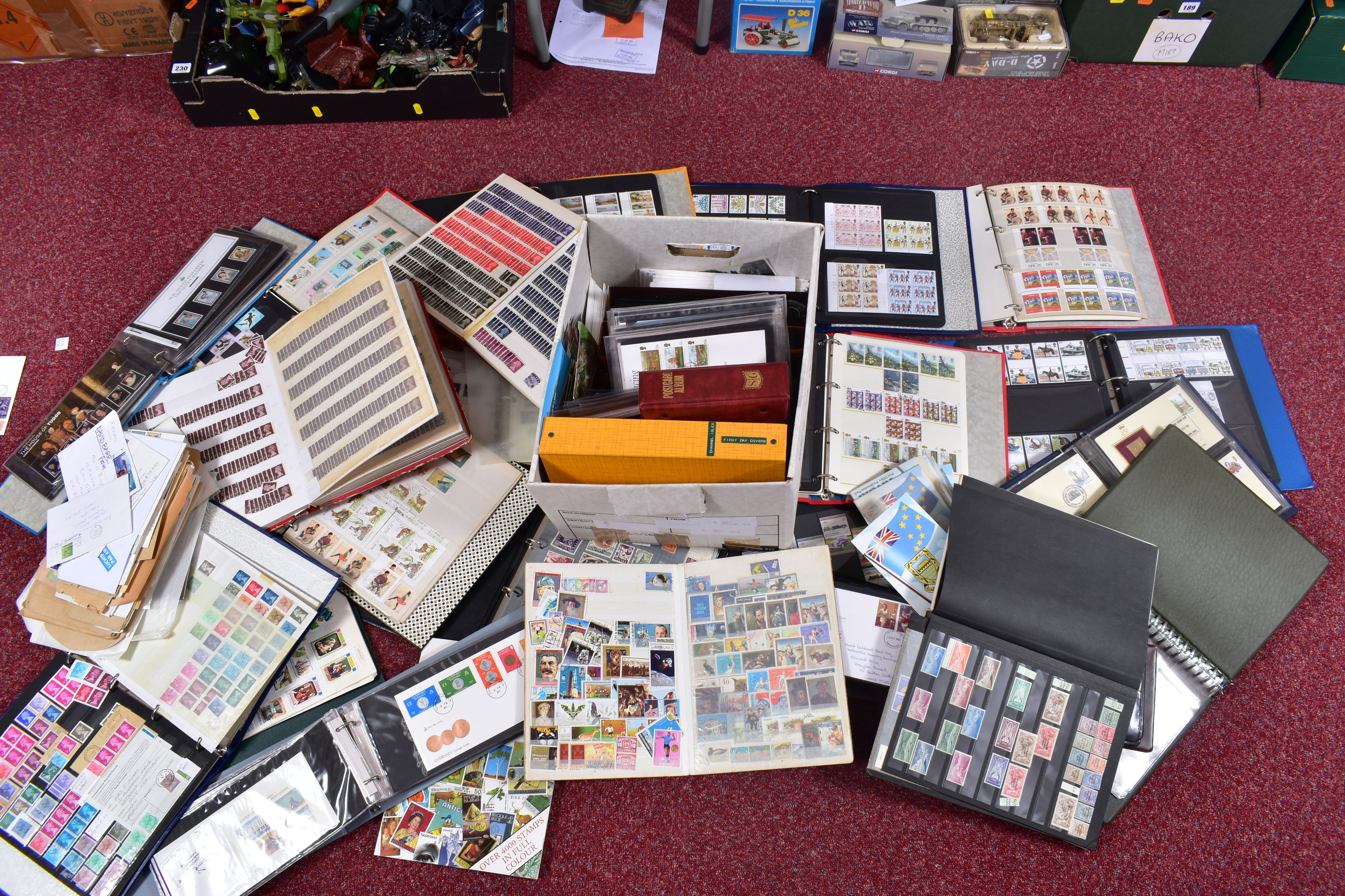 LARGE COLLECTION OF STAMPS IN THREE BOXES, including FDCs from GB and area, a few presentation packs