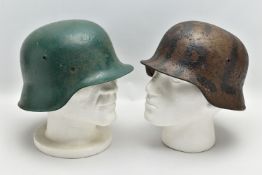 TWO IMPERIAL GERMAN FORCES STEEL HELMET SHELLS WW1 ERA, one is camo painted, rust pitted but