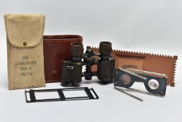 A BOX CONTAINING WW2 ERA AIR MINISTRY STEREOSCOPE, in original canvas case, together with a