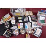 LARGE COLLECTION OF STAMPS IN TWO PLASTIC BOXES, and a small basket, we note a mint and used GB