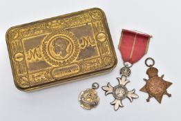 A GREAT WAR PRINCESS MARY TIN, containing an example of a GRI Sypher Military OBE with 2nd type