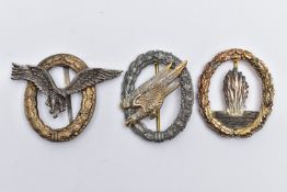 THREE POST WW2 GERMAN COMBAT BADGES, these are the variants that could be worn post 1957, Non-