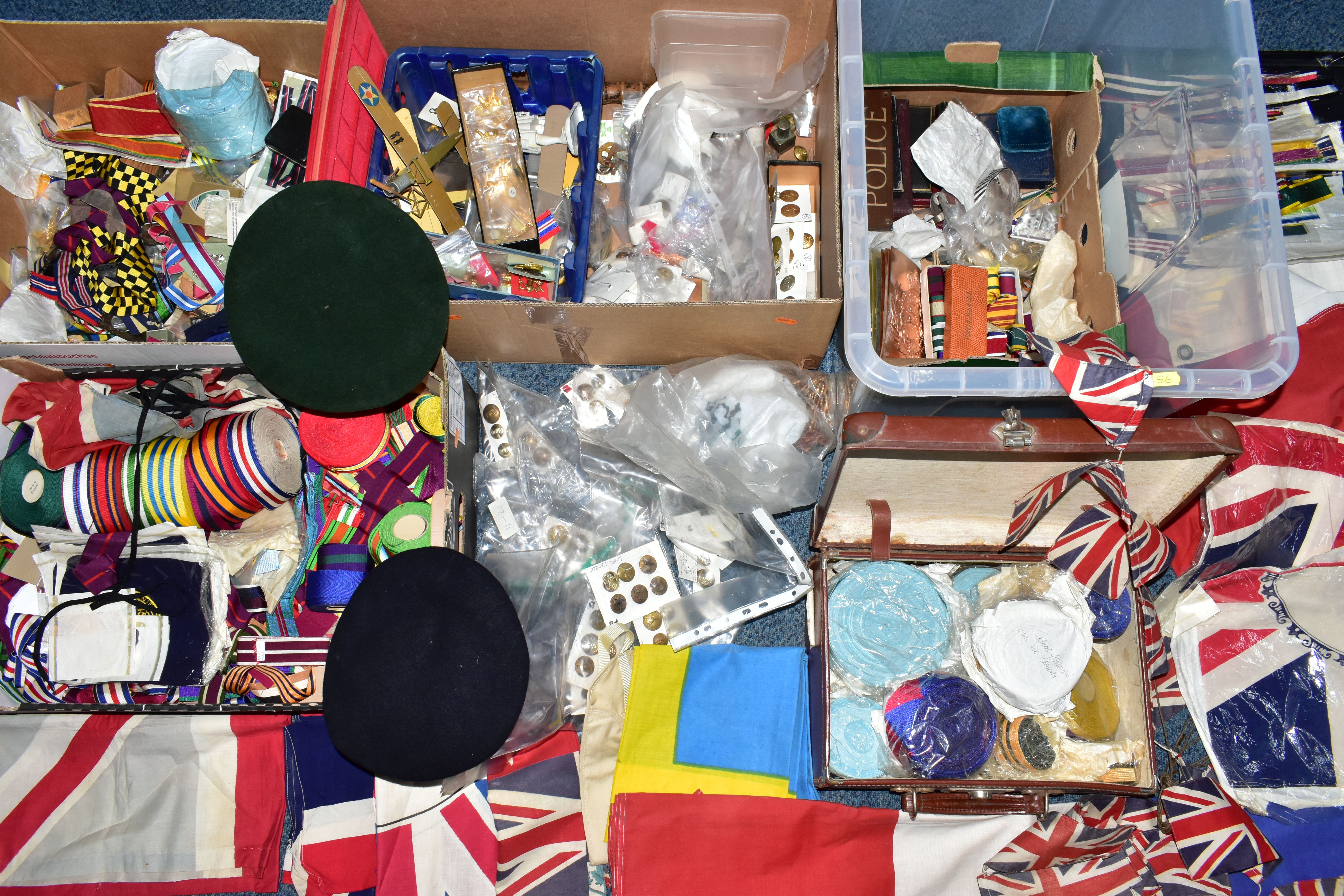 A HUGE SELECTION/COLLECTION OF BRITISH/GERMAN/WORLD MEDAL RIBBONS, together with buttons badges, Cap