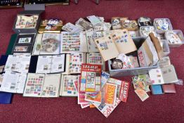 LARGE COLLECTION OF STAMPS IN FOUR BOXES. includes junior type collections, kiloware, fdcs,
