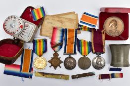 GROUP OF FOUR GREAT WAR MEDALS NAMED TO L-6581 Sjt J Butler, 1/The Queens Regiment, the group