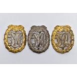 THREE GERMAN 3rd REICH D.R.L. SPORTS BADGES, all are marked DRGM 35269 makers for two are